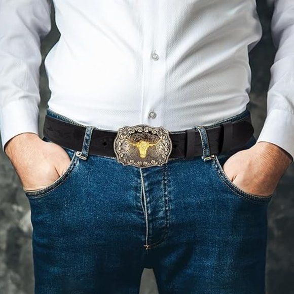 Neiman Marcus BISON DENIM Men's Western embossed Genuine Leather Belt